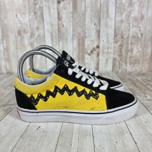 Vans Old Skool Peanuts Charlie Brown Zig Zag Yellow Black Shoes Womens 5.5